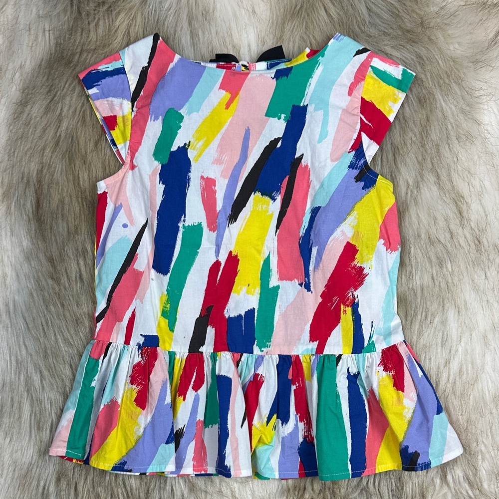 Kate Spade Multicolor Brushstroke Peplum Top Blouse Size S
